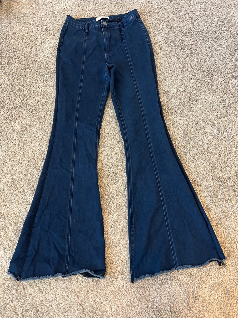 VERVET Los Angeles Dark Wash Flare Jeans Size 30 Raw Hem High Rise Stretch Denim - Picture 3 of 13